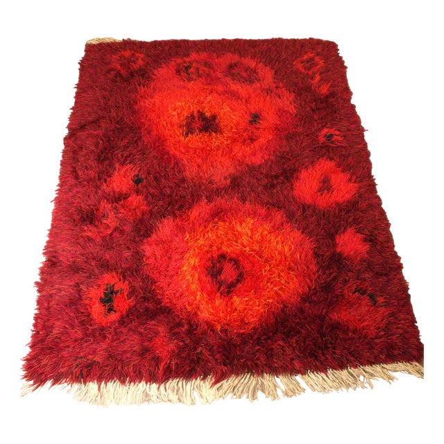 Swedish Tufted Wool Rya Rug attributed to Tabergs Yllefabriks Ab, 1960s For Sale