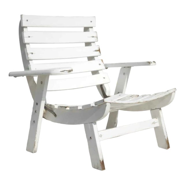 Folding Garden Armchair in White Wood, 1960s For Sale