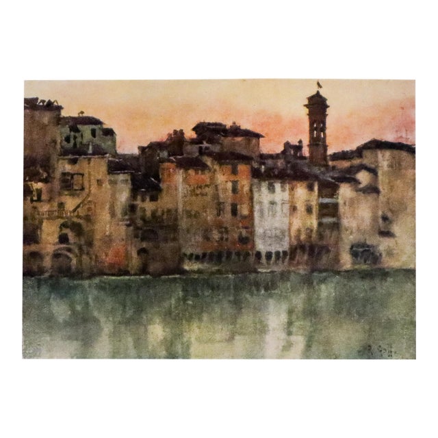 1905 Italian Original Print - The Old Houses on the Left Bank - From Book Florence & Some Tuscan Cities (1905) For Sale