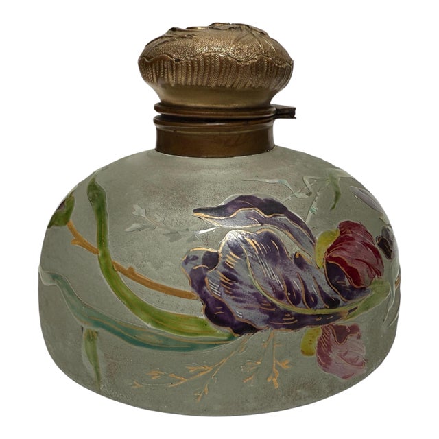 Huge Antique Daum Nancy France Art-Nouveau Cameo Glass & Bronze Inkwell For Sale