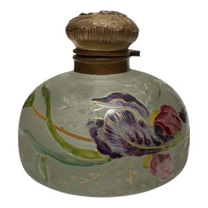 Huge Antique Daum Nancy France Art-Nouveau Cameo Glass & Bronze Inkwell