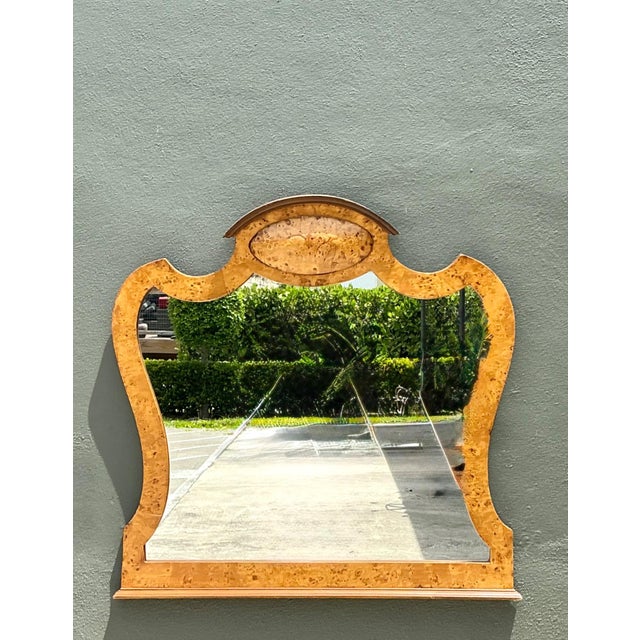 Tan Vintage Burl Wood Marquetry Wall Mirror For Sale - Image 8 of 18