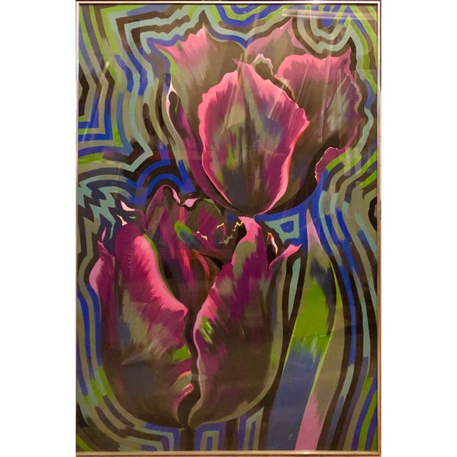 Pop Art Lowell NesbittFlowers 1978, Op Art Floral Oil Tempera on Board Roses Pop Art Large Painting, 1978 For Sale - Image 3 of 7