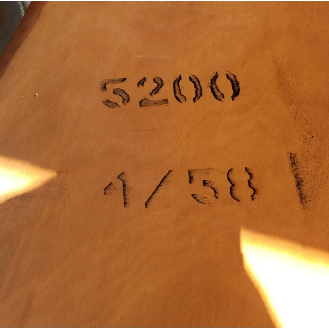 Wood 1958 Hollywood Regency Mahogany Tooled Leather Top and Gilt Stencil Coffee Table For Sale - Image 7 of 9