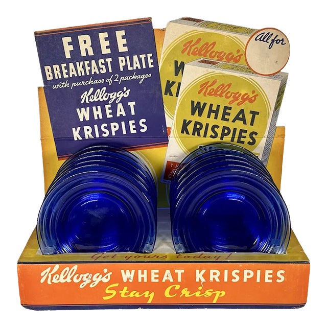 Kellogg's Cereal Display Advertisement With 'Moderntone' Depression Glass C. 1935-36 For Sale