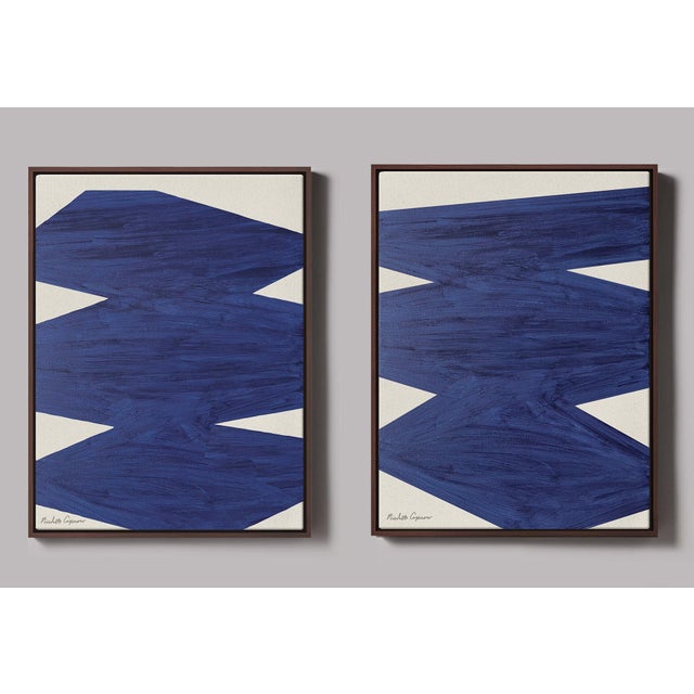 Mid-Century Modern "Affirmations Blue No. 1" Set of 2 Geometric Paintings by Nicolette Capuano For Sale - Image 3 of 8