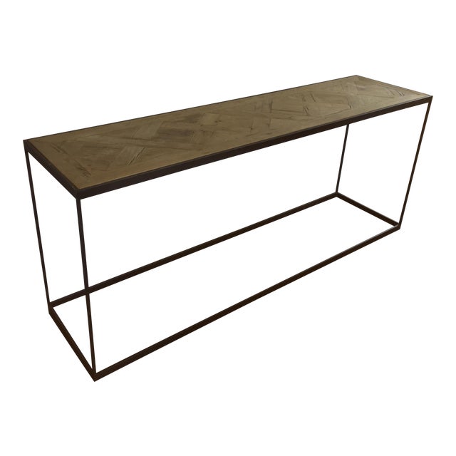 Restoration Hardware Reclaimed Russian Oak Parquet Console Table | Chairish