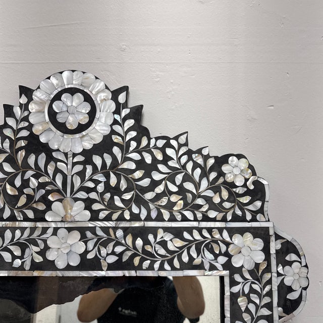 Moroccan Style Mother-of-Pearl Inlaid Floral Wall Mirror For Sale - Image 11 of 12