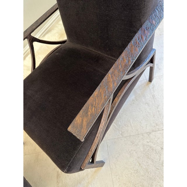 Chocolate Vintage Custom Bernhardt Chocolate Brown Velvet & Iron Brutalist Lounge Chairs - A Pair For Sale - Image 8 of 15