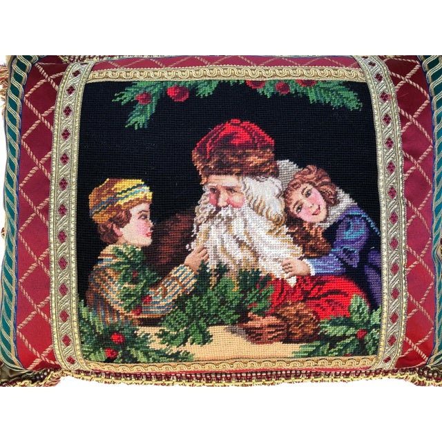 Boho Chic Vintage Santa With Children Needlepoint Pillow For Sale - Image 3 of 8