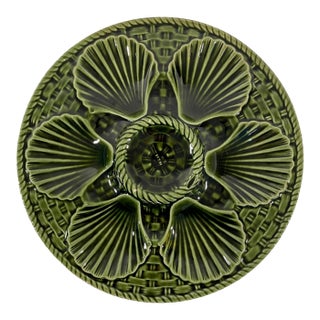 French 1920s Green Longchamp Majolica Oyster Plate For Sale