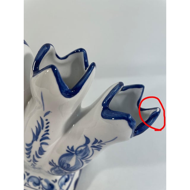 Vintage Blue and White Ceramic Five Finger Tulip Vase, Tulipiere For Sale - Image 12 of 14