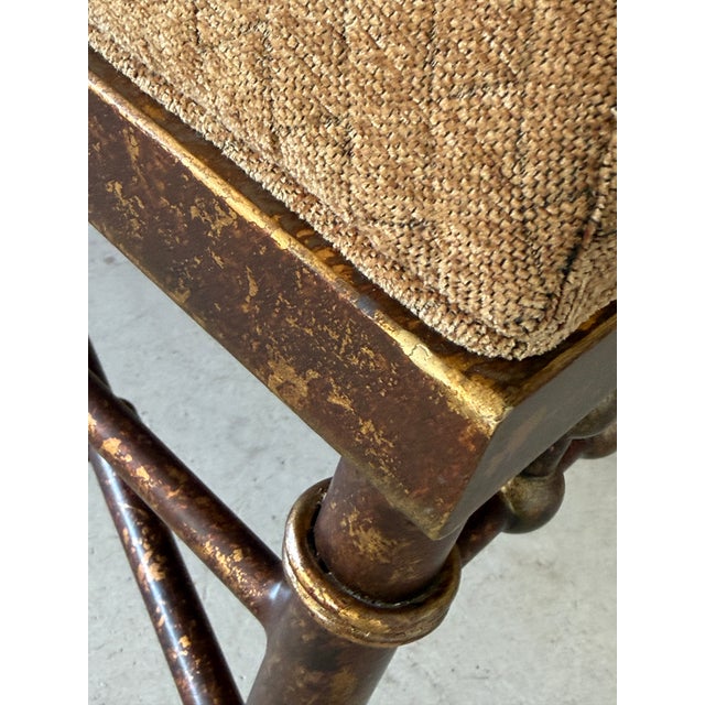 Vintage Hollywood Regency Gilt Metal Ball Finial Bench For Sale - Image 11 of 12