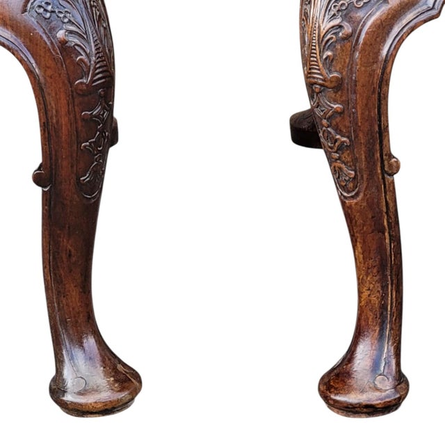 Pair of 19th C Walnut Queen Anne Armchairs Original Finish Scalamandra Fabric For Sale - Image 14 of 18