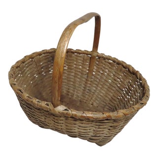 Very Nice Antique American Hand Woven Ash Splint Carry Basket For Sale