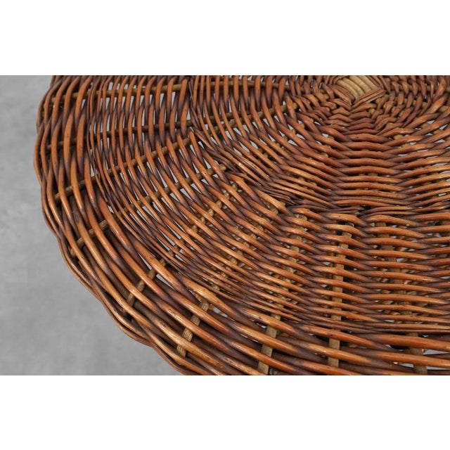 Mid-Century Woven Rattan, Wicker and Iron Two-Tier Round Coffee Table, Italy, 1960s For Sale - Image 10 of 13
