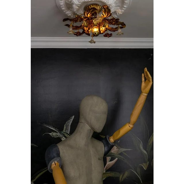 Italian Hollywood Regency Gilt Metal and Glass Flower Ceiling Light, 1970s For Sale - Image 10 of 18