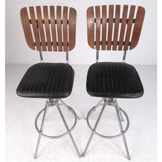MidCentury Modern Slat Back Swivel Bar Stools A Pair Chairish