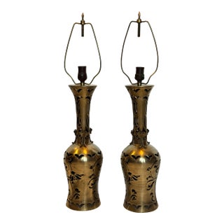 Chinoiserie Polished Brass 1920’s Butterfly Table Lamp a Pair For Sale