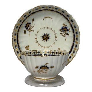 Antique Caughley Fluted Tea Bowl/Cup and Saucer, Cobalt and Gold Neoclassical 18th Century Salopian "S" Mark For Sale