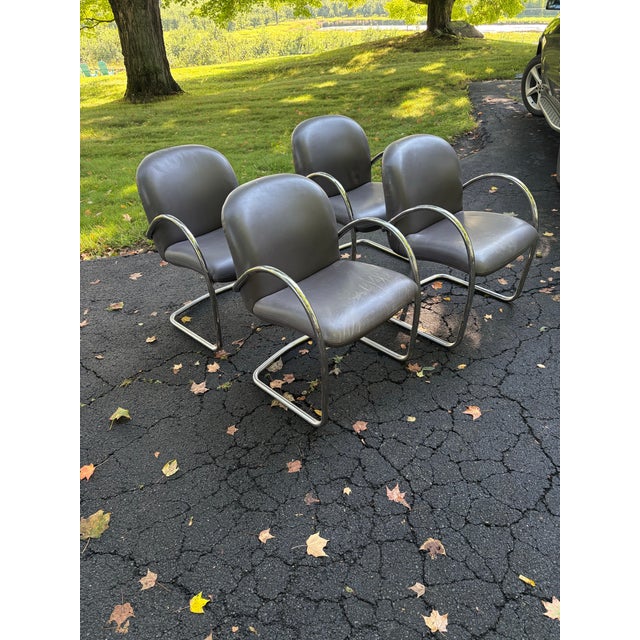 Mid century modern Stanley J. Friedman Brueton Chrome & leather Chairs
