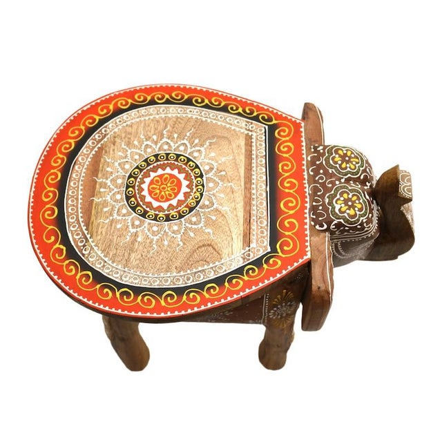 Elephant Stool Mango Wood Handmade With Mandala Painting Plant Stool Decoration For Sale - Image 9 of 10