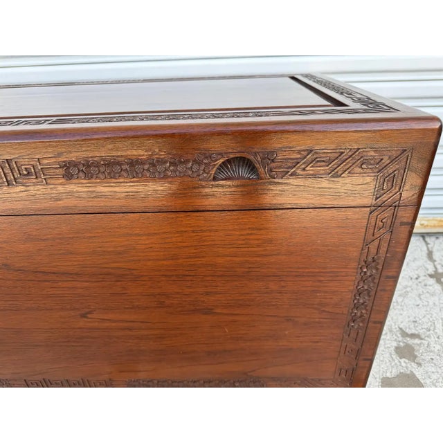 Wood Late 19th Century Asian Themed Carved Teak Cedar Chest For Sale - Image 7 of 8