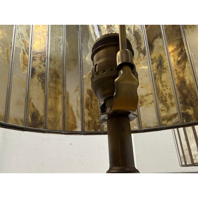 Ken Fulk Art Deco Inspired Antiqued Mirrored + Bronze-Tone Metal Table Lamps, Pair For Sale - Image 10 of 12
