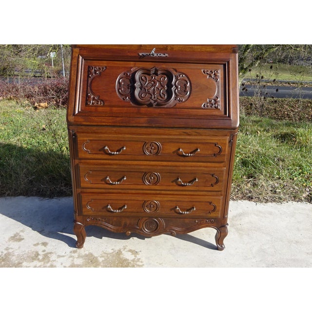Brown Louis XV Display Cabinet with Secretary and Drawers in Walnut, 1960s For Sale - Image 8 of 18