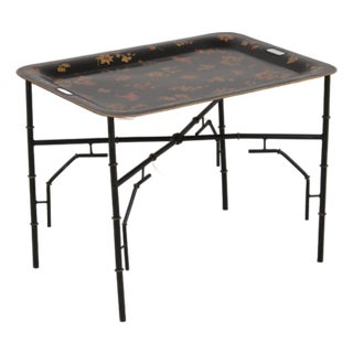 Black & Gold Toleware Tray Top Table For Sale