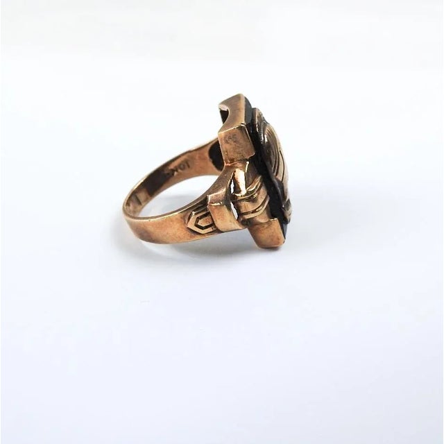 Early 20th Century Early 20th Century 10k Gold Onyx Profile Ring For Sale - Image 5 of 7