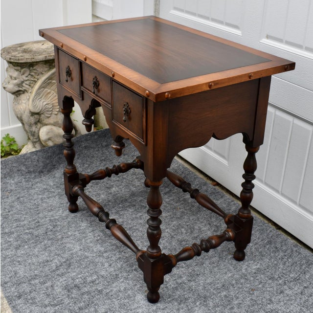 Wood Antique Walnut Table William and Mary Style Accent Side 3 Drawers For Sale - Image 7 of 16
