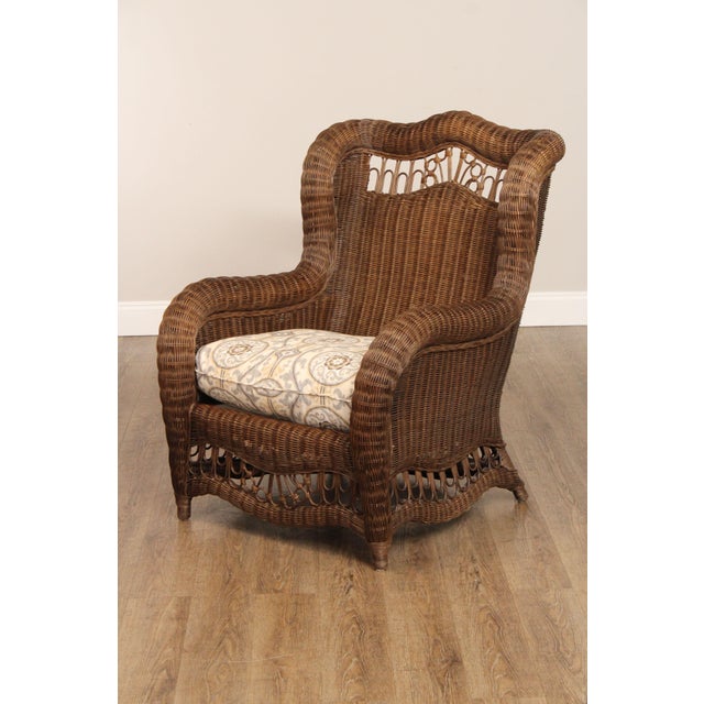 1990s Ethan Allen Victorian Style Wicker Wing Chair and Ottoman For Sale - Image 5 of 12
