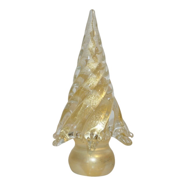 Cenedese 1980s Italian Modern 24k Gold Dust Twisted Murano Glass Tree Sculpture For Sale