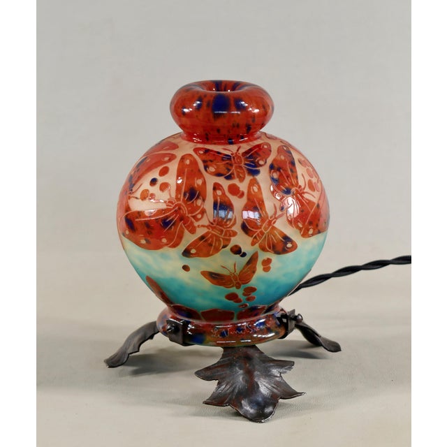 CHARLES SCHNEIDER - le verre Français A rare 1923-1935 French art deco perfume burner or night lamp in wrought iron with a...