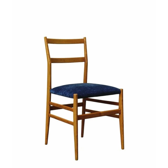 Brown Model 646 Leggera Chair in Wood and Blue Fabric by Gio Ponti, Italy, 1960s For Sale - Image 8 of 8