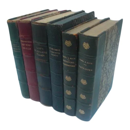 Mid Century Danish Leather-Bound Books - Set of 6 For Sale
