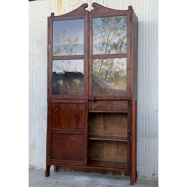 Wood 18th Century Cupboard or Bookcase With Glass Vitrine, Walnut, Spain Restored For Sale - Image 7 of 12