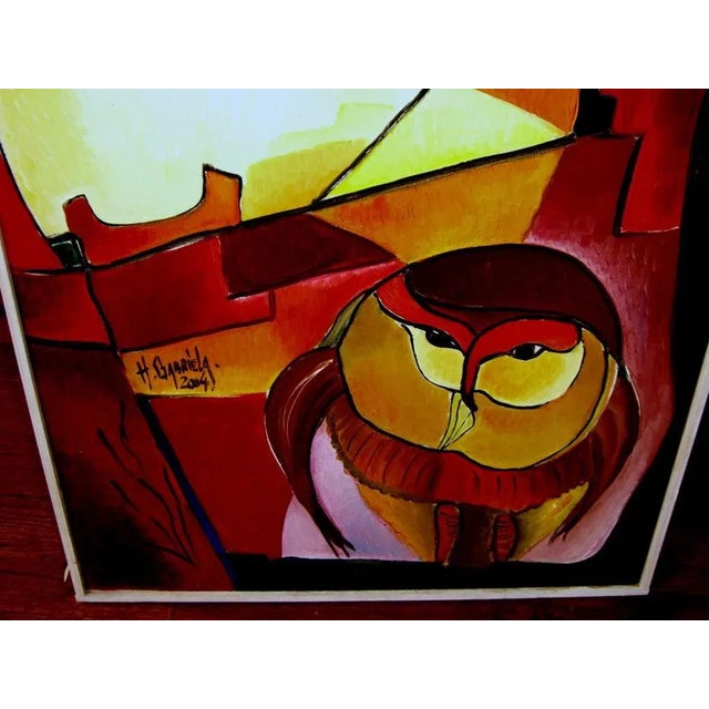 Cubist Painting Owls by Rising Artist Gabriella Huluba For Sale - Image 4 of 5