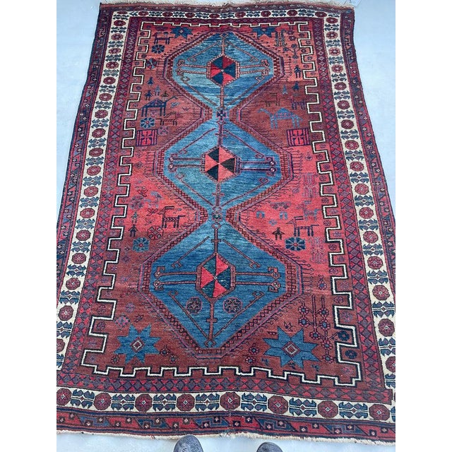 Vintage Village Life Woven Throughout Shiraz Rug 4.6 x 6.9 For Sale - Image 14 of 14