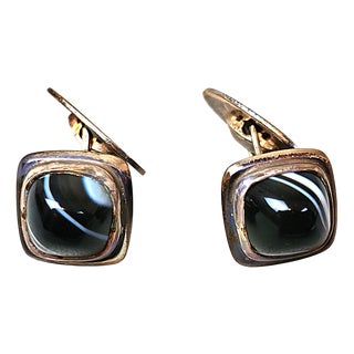 Vintage Silver Cufflinks with Onyx by Victor Janson, Sweden, 1962, Set of 2 For Sale