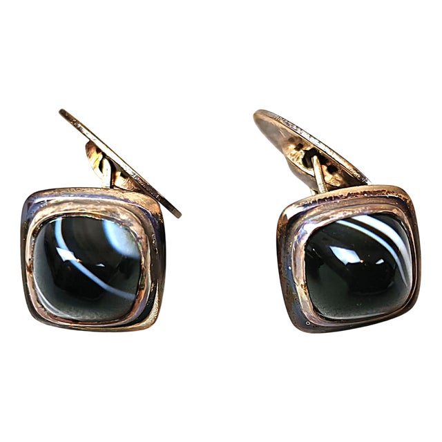 Vintage Silver Cufflinks with Onyx by Victor Janson, Sweden, 1962, Set of 2 For Sale