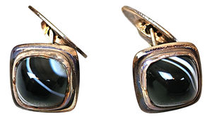 Vintage Silver Cufflinks with Onyx by Victor Janson, Sweden, 1962, Set of 2