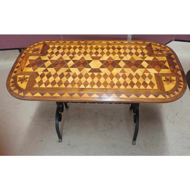 Alfonso Marina Wrought Iron and Parquetry Wood Top Side Table For Sale - Image 10 of 10