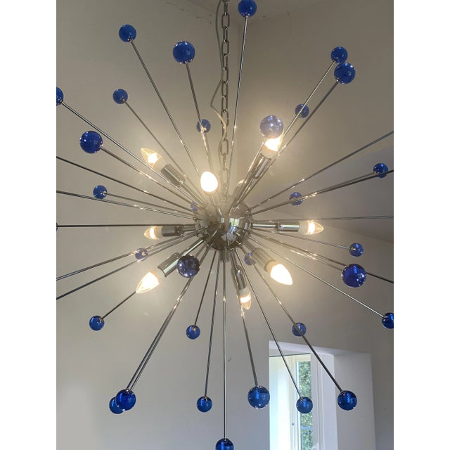 Blue Contemporary Blue “Star” Murano Glass Sputnik Chandelier For Sale - Image 8 of 11
