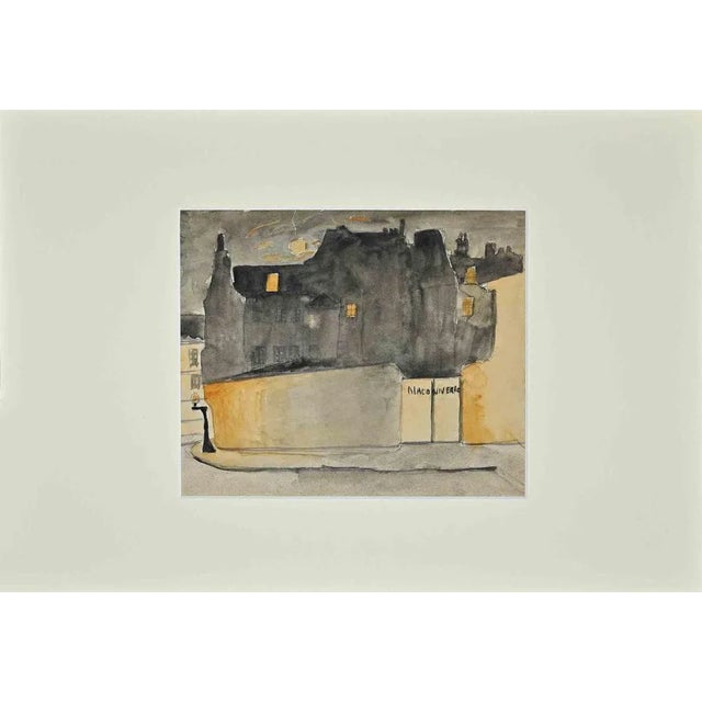 Paris by Night is an original watercolour realized by an artist of the 1960s. Good condition, no signature. Mounted on a...