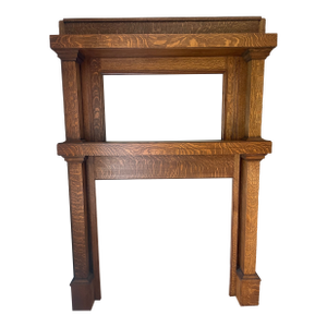 Vintage Quarter-Sawn Oak Craftsman Fireplace Mantel With Overmantel Mirror Opening