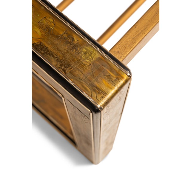 Mid-Century Modern Acid-Etched Brass Desk / Dining Table With Glass Top Attributed to Bernhard Rohne for Mastercraft, Usa, C. 1970s For Sale - Image 14 of 18