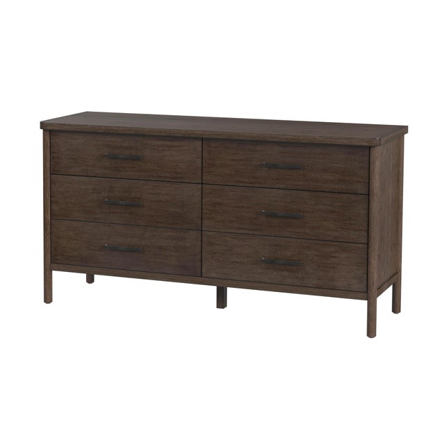 Brown Lennon 60 in. W Rectangular Wood 6 Drawer Rounded Leg Dresser, Soft Brown For Sale - Image 8 of 8