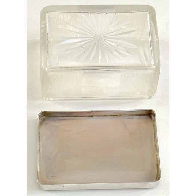 Art Deco Rectangular French Silver Light Blue Guilloché Enamel and Crystal Table Box For Sale - Image 3 of 11
